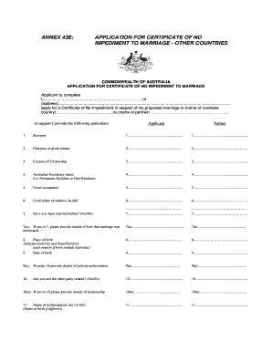 Certificate of No Impediment to Marriage - Australia
