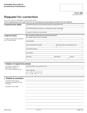 ASIC Form 492 Request for Correction