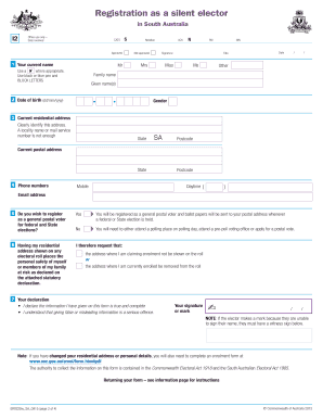 Registration as a silent elector in South Australia enrolment