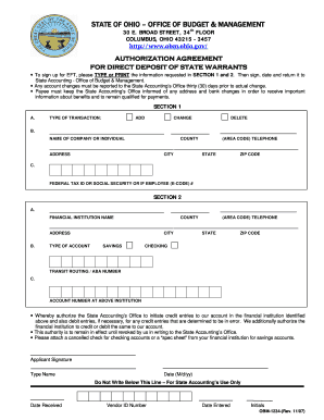 Ohio Direct Deposit Authorization Agreement