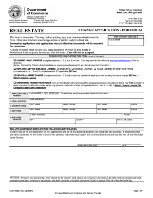 Ohio Real Estate Change Application