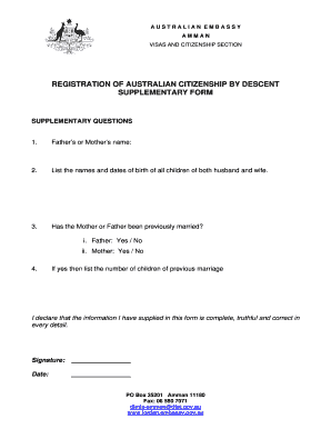 Australian Citizenship by Descent Supplementary Form