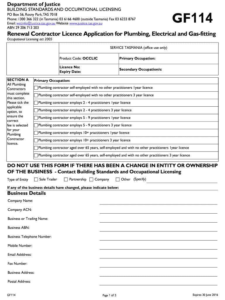 Fillable Online Renewal Contractor Licence Application for Plumbing