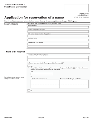 Australian Company Name Reservation Form 410