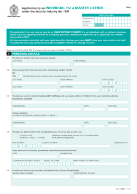 Application for Master Licence P643