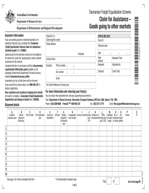 Tasmanian Freight Equalisation Scheme Claim Form