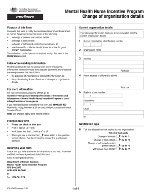 Mental Health Nurse Incentive Program Change of Organisation Details