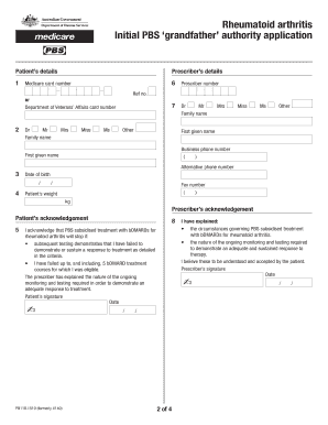 Rheumatoid Arthritis Initial PBS Authority Application