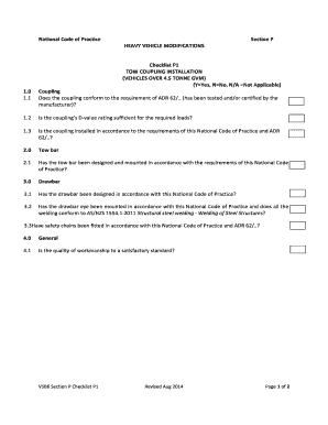Heavy Vehicle Tow Coupling Installation Checklist
