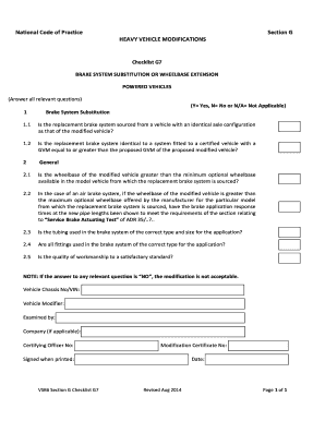 Brake System Substitution Checklist