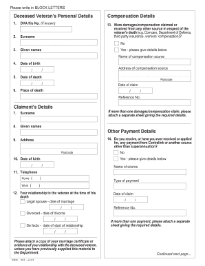 War Widow Pension Claim Form