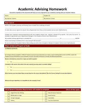 Academic Advising Homework Form