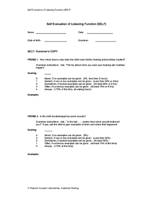 Self Evaluation of Listening Function (SELF) Form