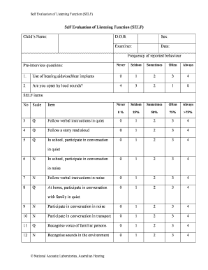 Self Evaluation of Listening Function Form