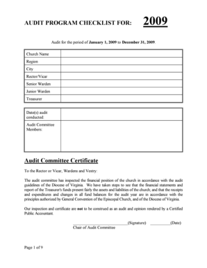 Audit Program Checklist for Churches