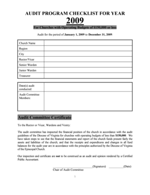 Audit Program Checklist for Churches