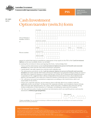 PSS Cash Investment Option Transfer Form