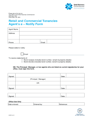 Retail and Commercial Tenancies Agent’s E-Notify Form
