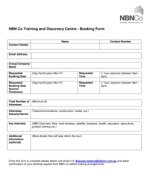 NBN Co Training and Discovery Centre Booking Form