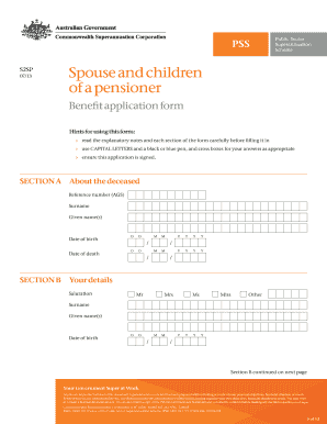 Spouse and Children of a Pensioner Benefit Application Form