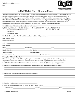 ATM Debit Card Dispute Form