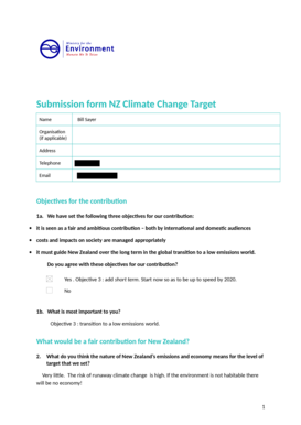 NZ Climate Change Target Submission Form