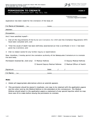 Permission to Cremate Form