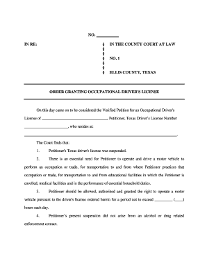 Order Granting Occupational Driver's License