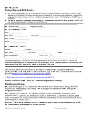 Pre-PET Form for Medicare Reimbursement