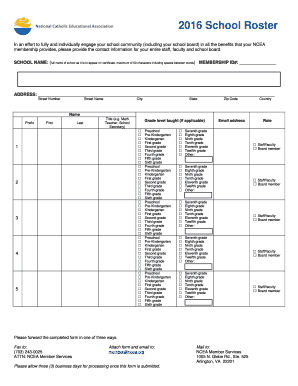 2016 School Roster Form
