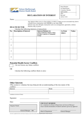 Health Sector Conflict of Interest Declaration
