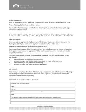 Form D2 Party to an Application for Determination