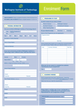 Wellington Institute of Technology Enrolment Form