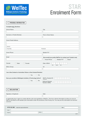 WelTec Student Enrollment Form