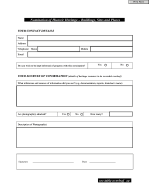 Nomination of Historic Heritage – Buildings, Sites and Places