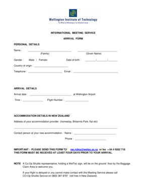 International Meeting Service Arrival Form