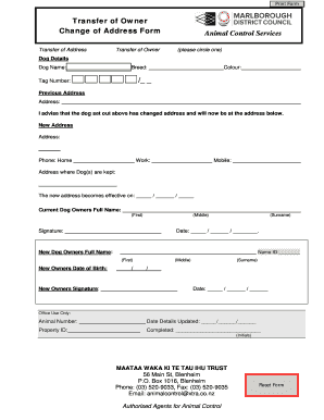 Animal Control Change of Address Form