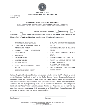 Dallas County Employee Handbook Confirmation