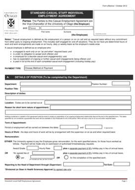 STANDARD CASUAL STAFF INDIVIDUAL EMPLOYMENT AGREEMENT - otago ac