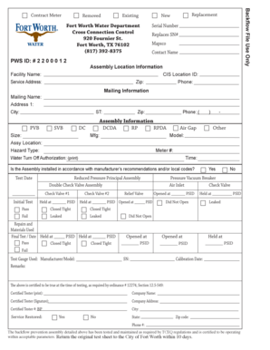 Fort Worth Water Backflow Prevention Assembly Test Form