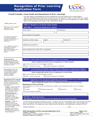 Recognition of Prior Learning Application Form