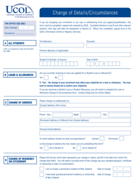 UCOL Change of Details/Circumstances Form