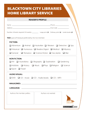 Blacktown City Libraries Home Service Reader's Profile