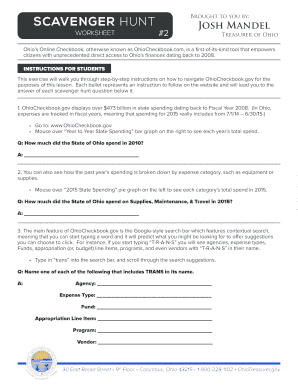 Ohio State Spending Scavenger Hunt Worksheet