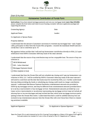 Homeowner Contribution of Funds Form