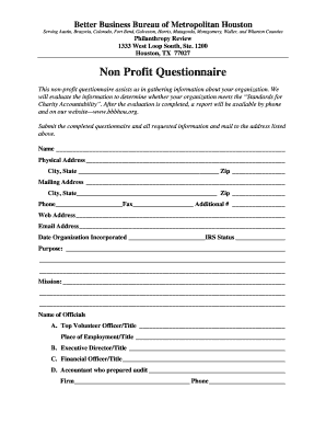 Non-Profit Questionnaire