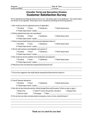 Chandler Parks and Recreation Customer Satisfaction Survey
