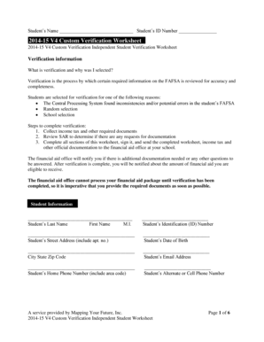 2014-15 Independent Student Verification Worksheet