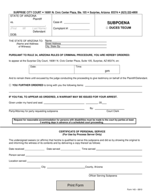 Arizona Subpoena Form
