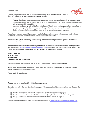 Guitar Center Commercial Account Application